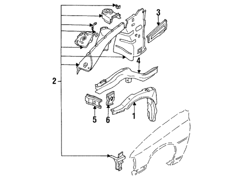 1988 Pontiac LeMans Structural Components & Rails LINER, Front Fender Inner Wheel House Diagram for 90186872