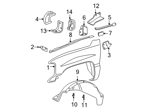 2006 Cadillac Escalade ESV Fender & Components Shield Asm-Front Wheelhouse Panel Splash Diagram for 15134957