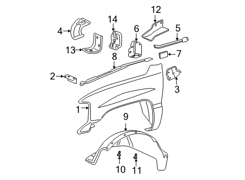 2000 GMC Yukon XL 2500 Fender & Components Fender Liner Diagram for 15095669