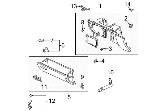 2001 Acura CL Glove Box Striker, Glove Box Diagram for 77542-S0K-A01