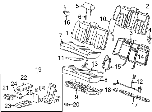 2010 Cadillac DTS Rear Seat Components Headrest Guide Diagram for 15216387