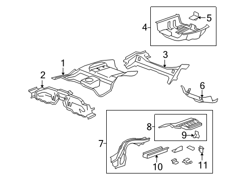 2012 Acura TSX Rear Body - Floor & Rails Crossmember, Rear Bulkhead (Lower) Diagram for 65530-TL0-G00ZZ