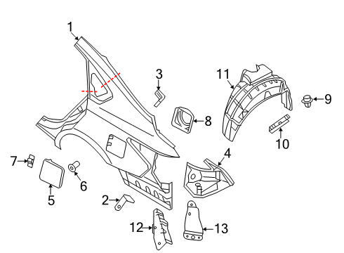 2016 Nissan Altima Quarter Panel & Components Bracket-Baffle, LH Diagram for G65K1-9HSMA