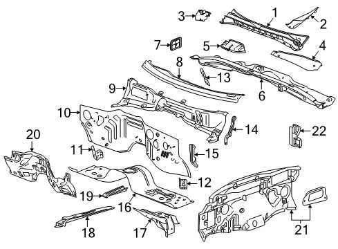 2020 GMC Sierra 1500 Cab Cowl Dash Panel Diagram for 84389425