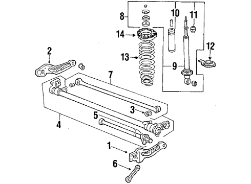 1986 Acura Integra Rear Axle, Lower Control Arm, Torque Arm, Suspension Components Shock Absorber Unit, Rear (Showa) Diagram for 52611-SE7-A01