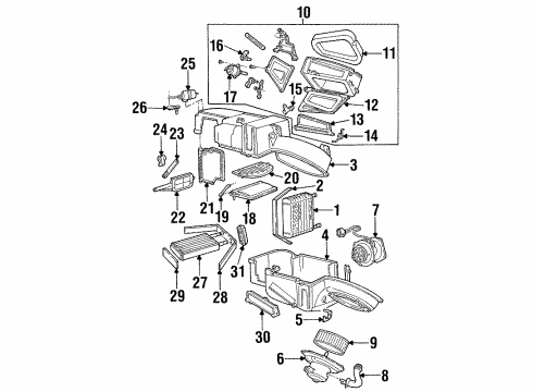 1998 Ford Taurus A/C Evaporator & Heater Components Housing Assembly Diagram for 1F1Z-19850-B