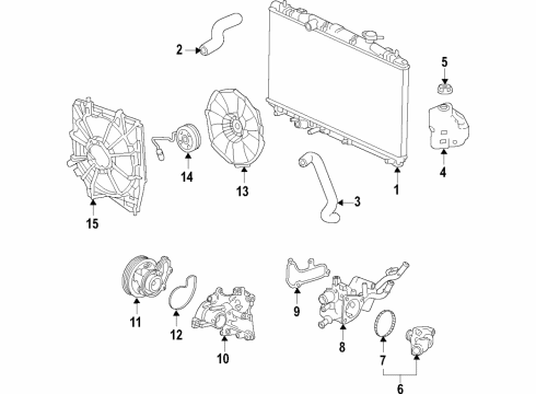 2018 Honda Accord Cooling System, Radiator, Water Pump, Cooling Fan Case, Thermostat Diagram for 19320-6A0-A01