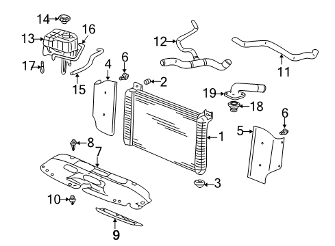 2007 GMC Sierra 1500 Radiator & Components Support Brace Upper Insulator Diagram for 15201005