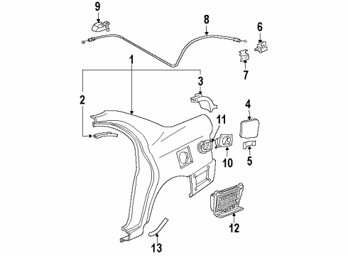 2001 Chevrolet Prizm Quarter Panel & Components Filler, Fuel Tank Filler Door Opening Diagram for 94857751