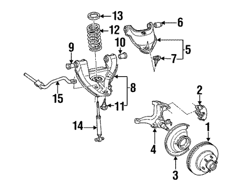 1998 GMC K1500 Suburban Front Suspension Components, Lower Control Arm, Upper Control Arm, Stabilizer Bar Shield Asm, Front Brake Diagram for 19211697