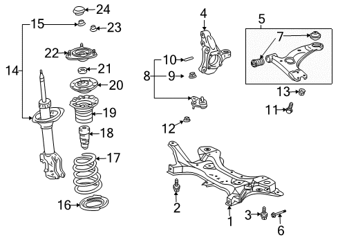 2009 Toyota Prius Front Suspension Components, Lower Control Arm, Stabilizer Bar Suspension Crossmember Diagram for 51201-47030