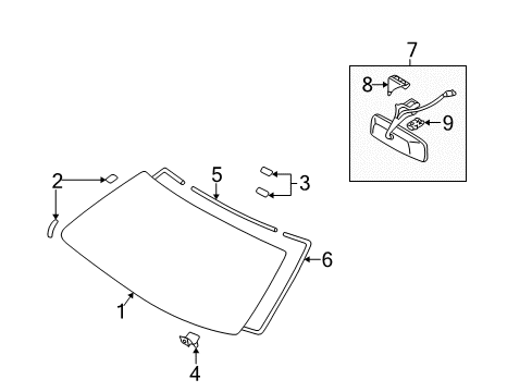 2005 Lexus LS430 Windshield Glass Cover, Inner Rear View Mirror Stay Holder Diagram for 87834-50030-A1