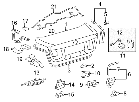 2013 Lexus LS460 Trunk Luggage Compartment Lock Cylinder & Key Set Diagram for 69055-50170