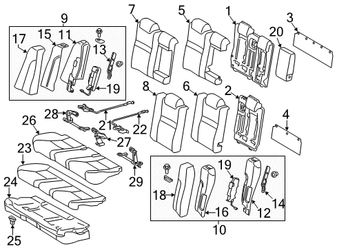 2014 Toyota Camry Rear Seat Components Seat Back Frame Diagram for 71017-06170-C1