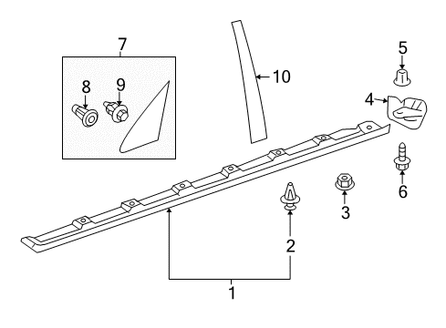 2004 Toyota Corolla Exterior Trim - Pillars, Rocker & Floor Rocker Molding Diagram for 75852-02030