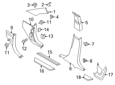 2017 BMW X4 Interior Trim - Pillars, Rocker & Floor Cover, Column A Right Diagram for 51437363924
