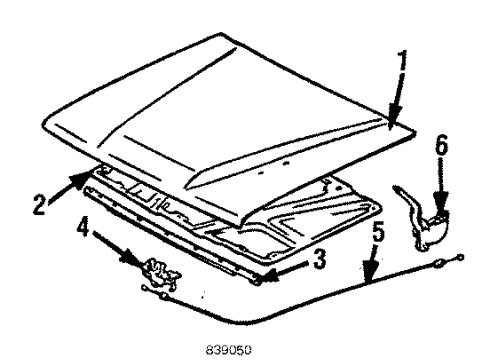 1985 Toyota Pickup Hood & Components Hood Support Assembly Diagram for 53441-89104