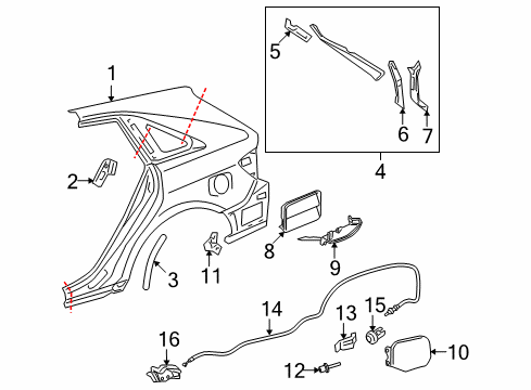 2015 Toyota Venza Quarter Panel & Components Quarter Panel Protector Diagram for 58747-0T010