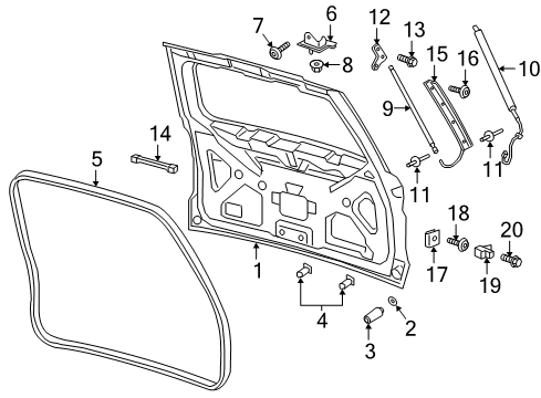 2020 Ford Expedition Lift Gate Upper Weatherstrip Diagram for JL1Z-7843720-A