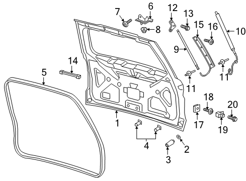 2019 Ford Expedition Lift Gate Damper Diagram for JL1Z-6M046-A