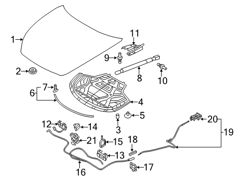 2013 Infiniti M56 Hood & Components Hood Lock Control Cable Assembly Diagram for 65620-1MA1A