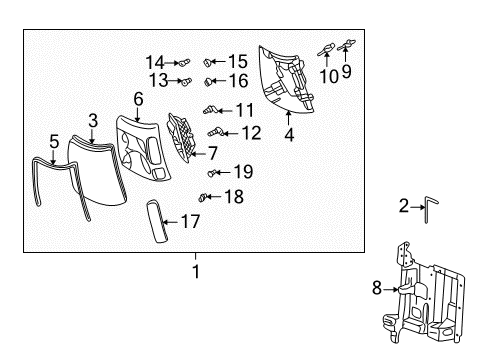 2004 Cadillac Escalade EXT Headlamp Components, Side Marker Lamps Lower Beam Bulb Diagram for 19352170