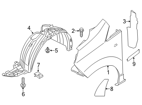 2016 Nissan NV200 Fender & Components, Exterior Trim Protector-Front Fender, LH Diagram for 63843-3LM0A