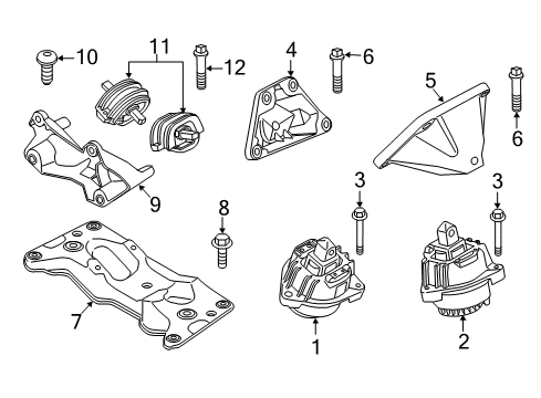 2011 BMW 550i xDrive Engine & Trans Mounting Gearbox Cross Member Diagram for 22326775907