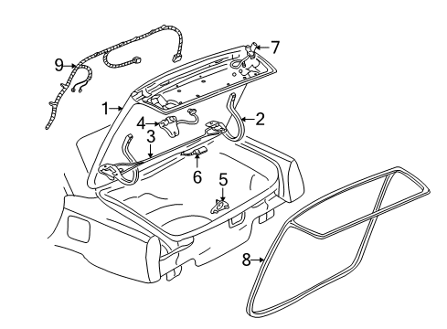 2003 Cadillac Seville Trunk Lid Hinge Asm-Rear Compartment Lid Diagram for 25697611