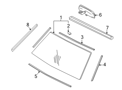 2000 Lexus LX470 Windshield Glass, Reveal Moldings Mirror Inside Diagram for 87810-60210-B0