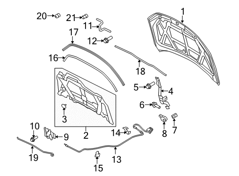 2010 Mercury Milan Hood & Components Hood Diagram for 9N7Z-16612-A