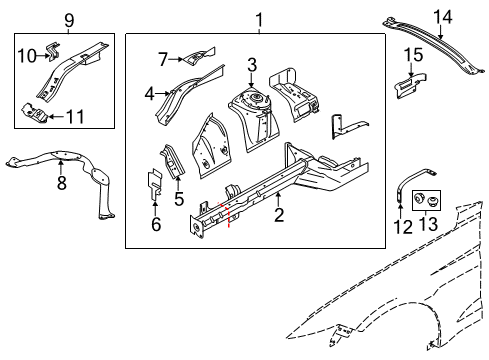 2016 Ford Mustang Structural Components & Rails Apron/Rail Assembly Diagram for FR3Z-16054-A