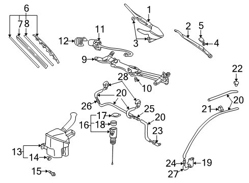2001 Toyota Prius Wiper & Washer Components Washer Hose Joint Diagram for 85375-16160
