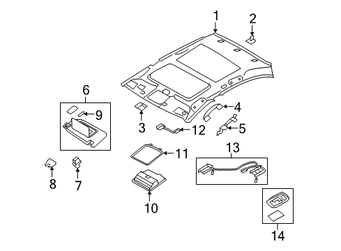 2010 Infiniti G37 Sunroof Driver Sun Visor Assembly Diagram for 96401-1NC0A