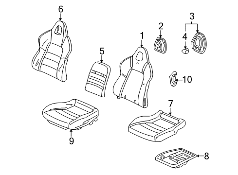 2000 Honda S2000 Front Seat Components Pad & Frame, Right Front Diagram for 81132-S2A-013