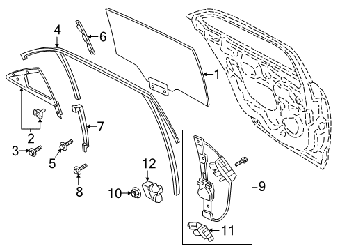 2017 Lincoln Continental Rear Door Fixed Glass Diagram for GD9Z-5426870-C