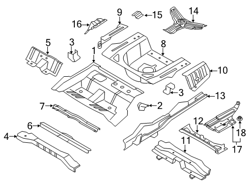 2012 Hyundai Sonata Rear Body - Floor & Rails Panel Assembly-Rear Floor, Rear Diagram for 65513-4R000