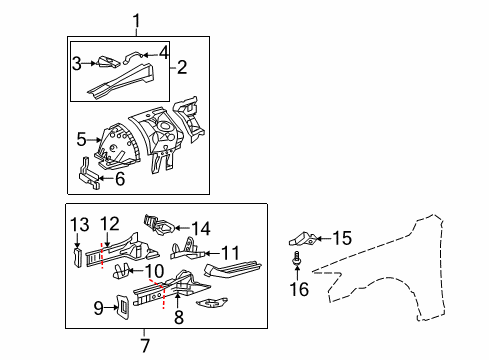 2010 Lexus IS F Structural Components & Rails Bracket, Radiator Support To Front Fender Diagram for 53257-53030