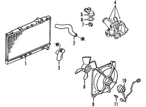 1993 Plymouth Laser Cooling System, Radiator, Water Pump, Cooling Fan THERMOSTAT Kit Diagram for MD997608