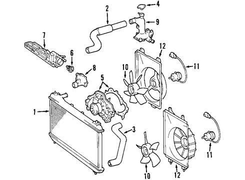 2001 Toyota Sienna Cooling System, Radiator, Water Pump, Cooling Fan Shroud Diagram for 16711-0A070