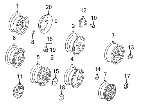 2003 Chevrolet S10 Wheels, Covers & Trim Hub Cap ASSEMBLY Diagram for 15169577
