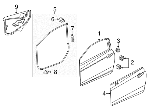 2014 Honda Civic Door & Components Weatherstrip, R. FR. Door Diagram for 72310-TS8-A01