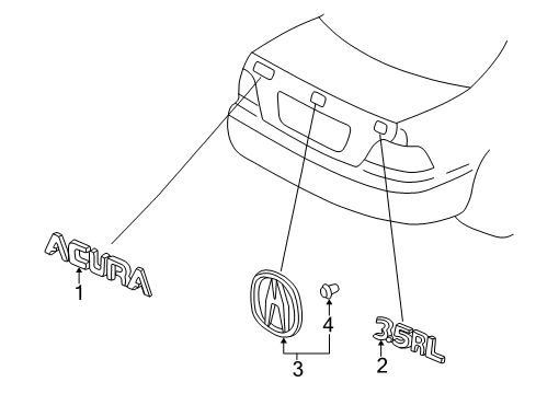 1998 Acura RL Exterior Trim - Trunk Lid Emblem, Rear (3.5Rl) Diagram for 75722-SZ3-A00