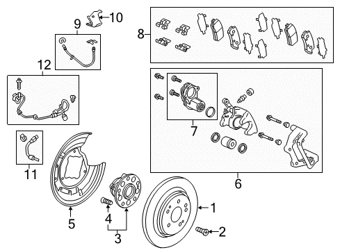 2020 Acura TLX Brake Components Rear Caliper Sub-As Diagram for 43019-TZ3-A50