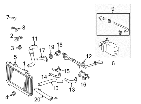 1998 Toyota Camry Radiator & Components Reservoir Cap Diagram for 16405-74300