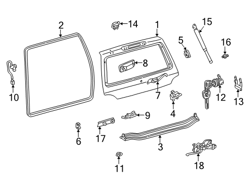 1999 Toyota Land Cruiser Back Door Lift Gate Diagram for 60751-60090