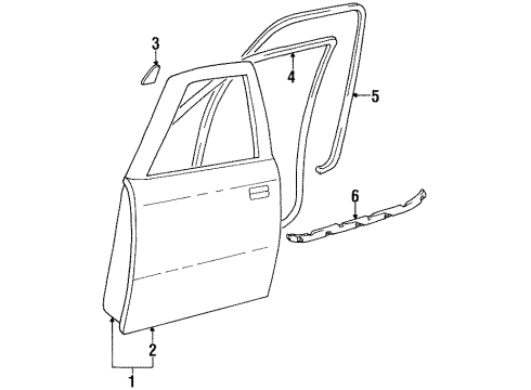 2000 Lexus LS400 Front Door Weatherstrip, Front Door Opening Trim, RH Diagram for 62311-50020-A1