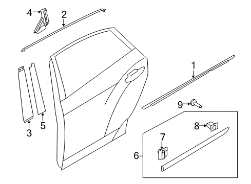 2013 Hyundai Equus Exterior Trim - Rear Door Garnish Assembly-Rear Door Rear Frame, RH Diagram for 83280-3N000-W5V