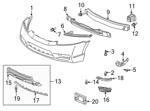 2010 Honda Civic Front Bumper Beam, L. FR. Bumper (Upper) Diagram for 71190-SNA-A00