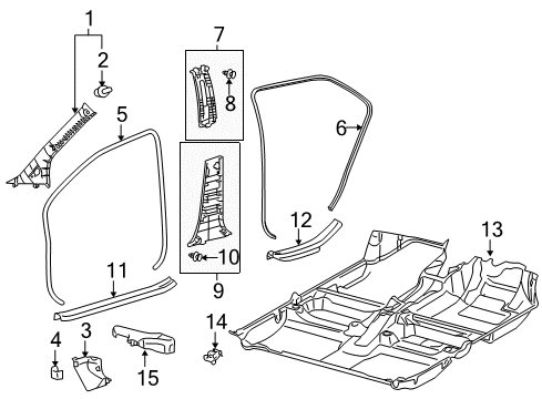 2007 Toyota Yaris Interior Trim - Pillars, Rocker & Floor Windshield Pillar Trim Diagram for 62212-52192-B0